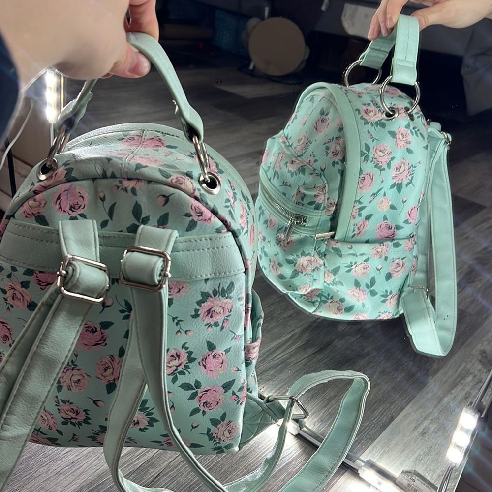 Mint and Pink Roses Mini Baby Backpack - Picture 3 of 3